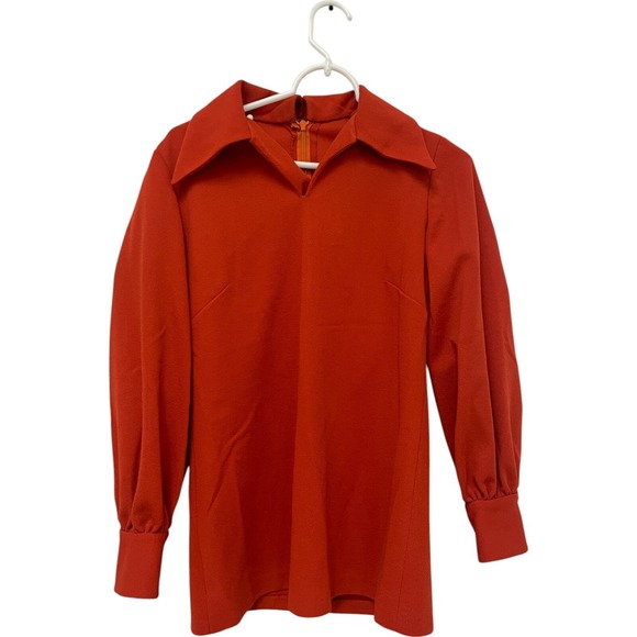 Tops - Blouse Womens Size‎ Small Orange Collared Regular Fit Halt Zip Back Long Sleeve